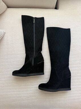 Donald J. Pliner Cadi Black Suede Hidden Wedge Tall Boots Size 9M
